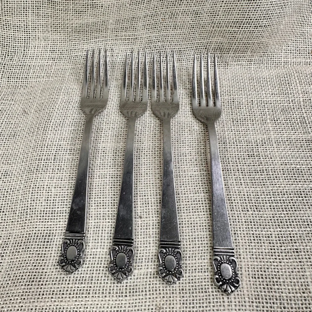 Vintage Hanford Forge Mystique Stainless Steel 4 Dinner Forks Japan H.F.